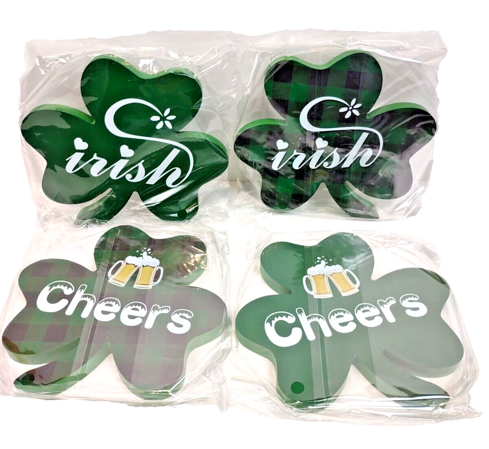 St. Patrick's Day Freestanding Shamrock Decor 4 Pieces Wooden Shamrock Jetec